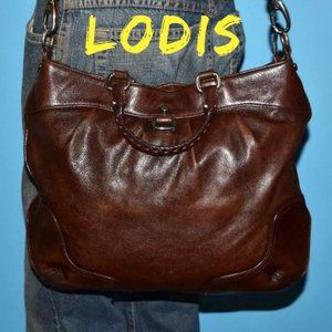 Charming LODIS Brown Leather Pleated Shoulder Bag